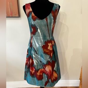 6267 A-Line Floral Abstract Silk Dress Size 42 Italy Size 8 US